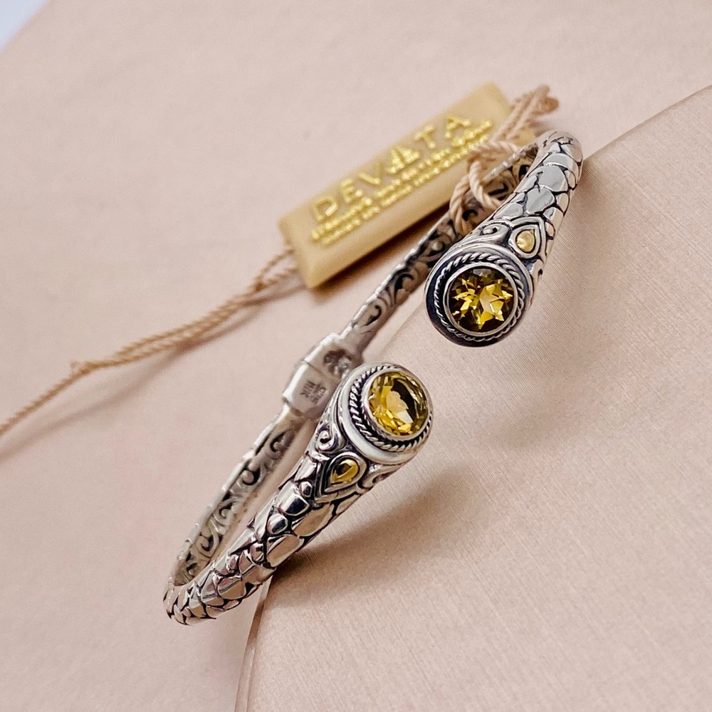 NEW! DEVATA Sterling Silver & 18k Gold Hinged Cable Bracelet w/ Citrine